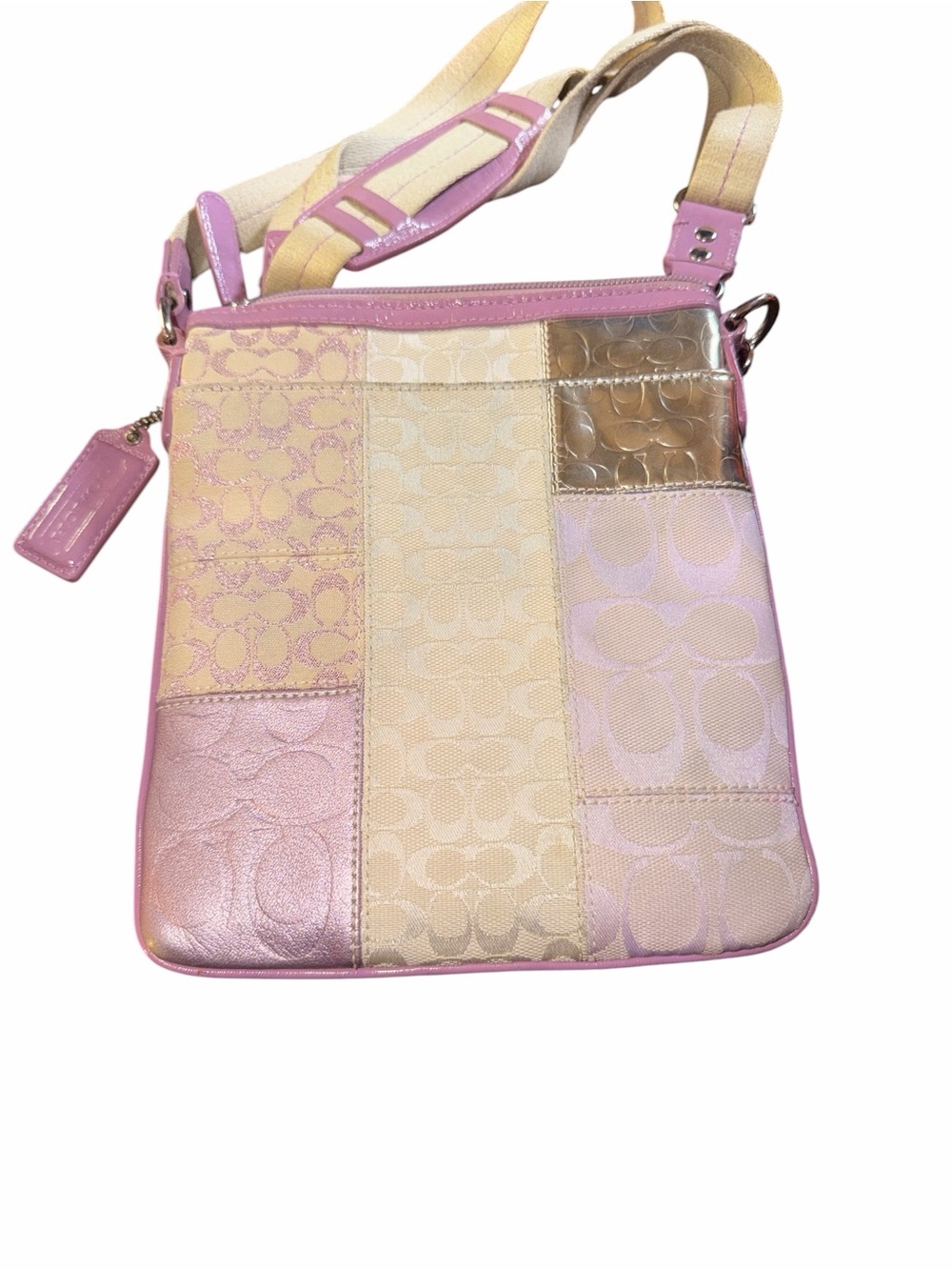 Vintage Coach Y2K Patchwork Swingpack Crossbody Bag Pink Lavender - Picture 2 of 3